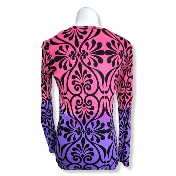 Faith Beaded Scroll Pattern Long Sleeve Knit Top Purple Pink Size Large - Picture 11 of 12